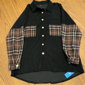 Cupshe Live Life on the Beach New with Tags Corduroy and Flannel Button Down